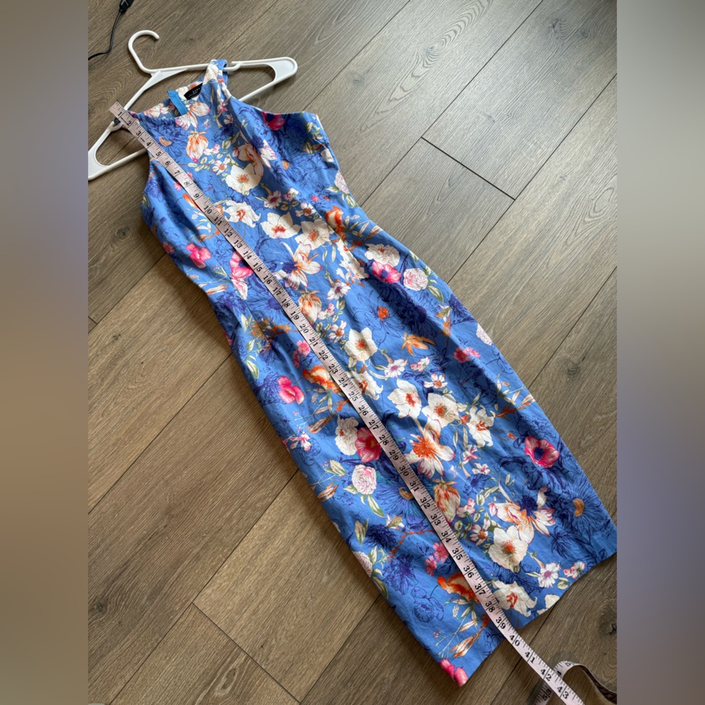 Zara Racerback Floral Blue Bodycon Dress Size Small - Picture 10 of 13